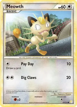 Meowth 075  HeartGold SoulSilver - Common HeartGold SoulSilver Pokemon Single  Squirtle Squad Card Shop.