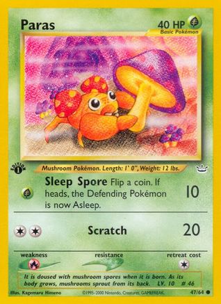 Paras 047  - 1st Edition Neo Revelation - Common Neo Revelation Pokemon Single  Squirtle Squad Card Shop.