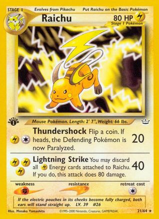 Raichu 021  - 1st Edition Neo Revelation - Rare Neo Revelation Pokemon Single  Squirtle Squad Card Shop.