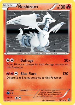 Reshiram 026/114  - Reverse Holofoil Black and White - Holo Rare Black and White Pokemon Single  Squirtle Squad Card Shop.