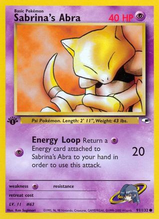 Sabrina's Abra 091  - 1st Edition Gym Heroes - Common Gym Heroes Pokemon Single  Squirtle Squad Card Shop.