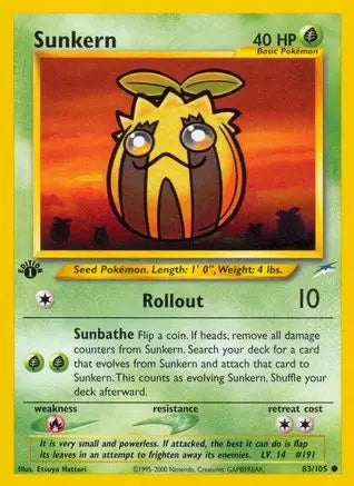 Sunkern 083  - 1st Edition Neo Destiny - Common Neo Destiny Pokemon Single  Squirtle Squad Card Shop.