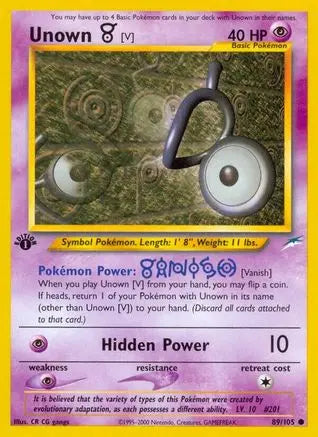 Unown [V] 089  - 1st Edition Neo Destiny - Common Neo Destiny Pokemon Single  Squirtle Squad Card Shop.