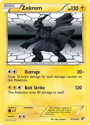 Zekrom 047/114  - Reverse Holofoil Black and White - Holo Rare Black and White Pokemon Single  Squirtle Squad Card Shop.