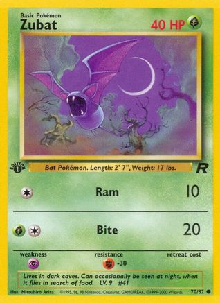 Zubat 070  - 1st Edition Team Rocket - Common Team Rocket Pokemon Single  Squirtle Squad Card Shop.