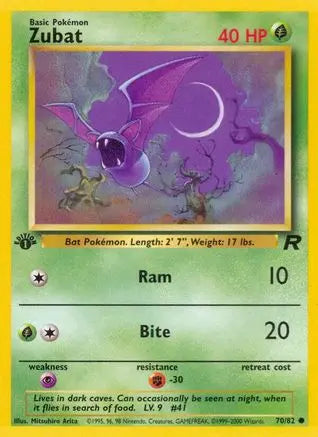 Zubat 070  - 1st Edition Team Rocket - Common Team Rocket Pokemon Single  Squirtle Squad Card Shop.