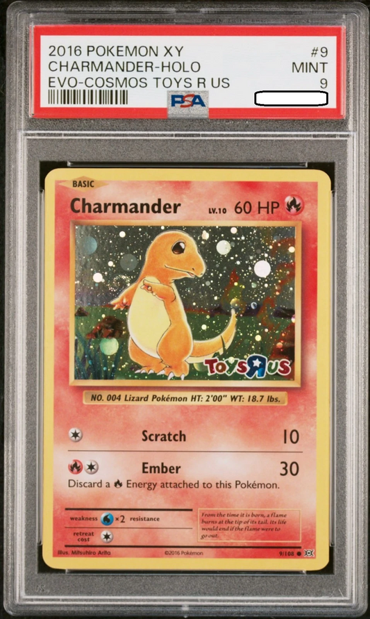 Pokémon TCG – Charmander Holo Toys “R” Us Cosmos Promo XY Evolutions #9 – PSA 9 Mint Squirtle Squad Card Shop.   Squirtle Squad Card Shop.