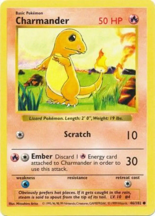 Charmander 046  - Unlimited Base Set Shadowless - Common Base Set (Shadowless) Pokemon Single  Squirtle Squad Card Shop.