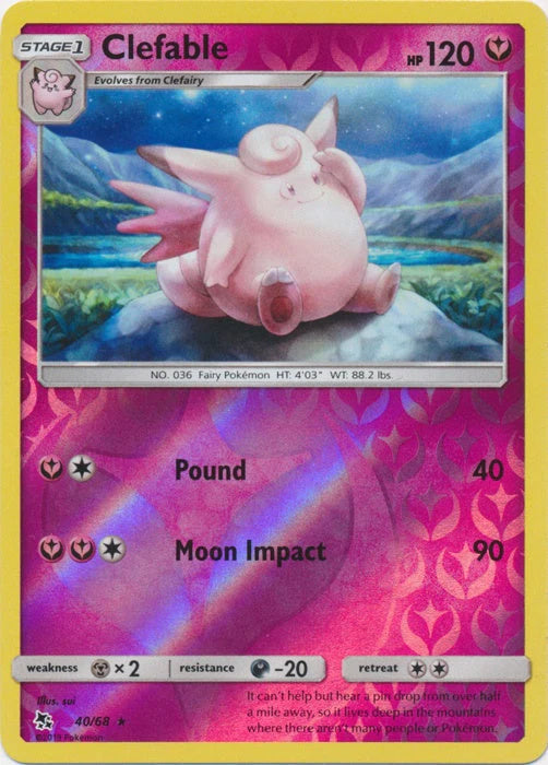 Clefable 040/68 - Reverse Holofoil Hidden Fates - Rare Hidden Fates Pokemon Single  Squirtle Squad Card Shop.