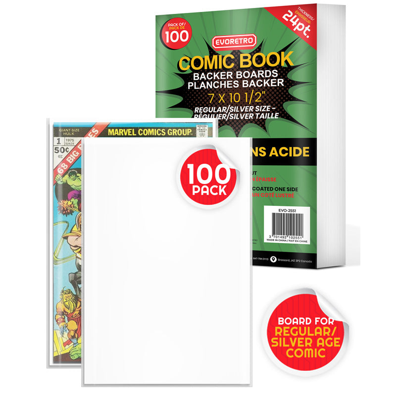 Regular-Silver Comic Backer Boards - Backboard 24PT EVORETRO Canada Comic Protectors  Squirtle Squad Card Shop.