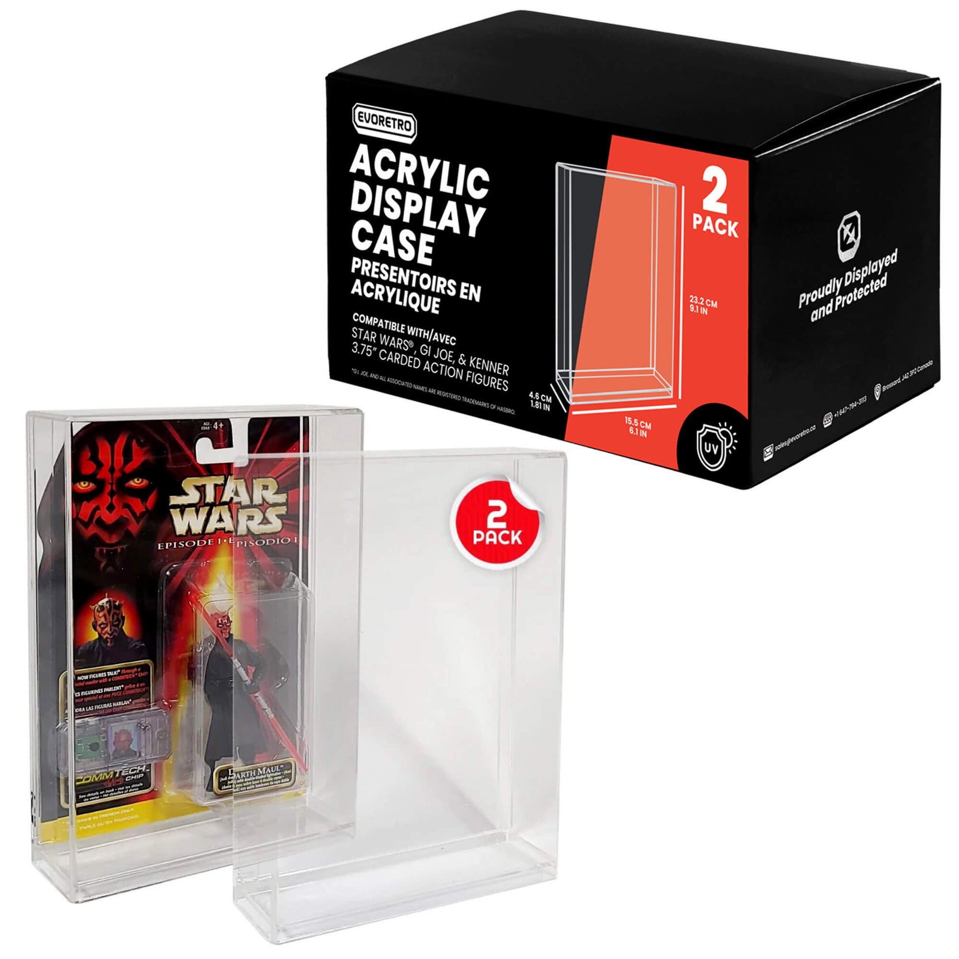 Acrylic Display Case for Star Wars & GI-Joe Carded 3.75" Action Figure Pack of 2 EVORETRO Canada Figurine Protectors  Squirtle Squad Card Shop.