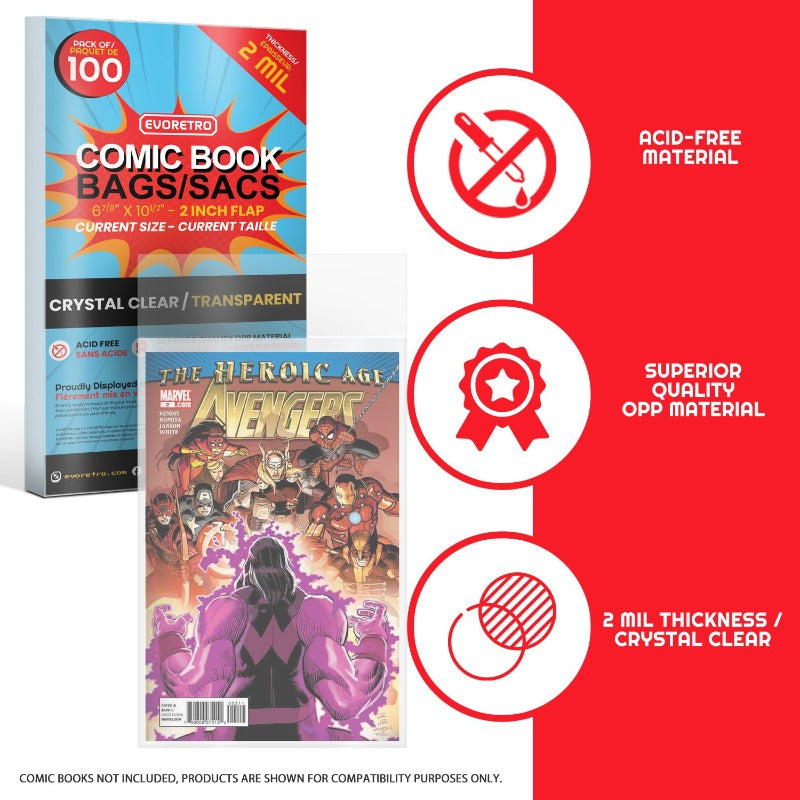 EVORETRO Comic Bags for Current Age Comic Bags Protector - 2MIL EVORETRO Canada Comic Protectors  Squirtle Squad Card Shop.
