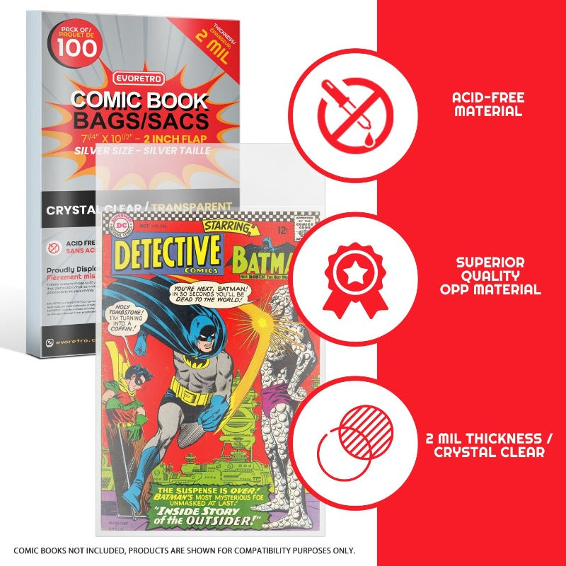 EVORETRO Comic Bags for Silver Age Comic Bags Protector - 2MIL EVORETRO Canada Comic Protectors  Squirtle Squad Card Shop.