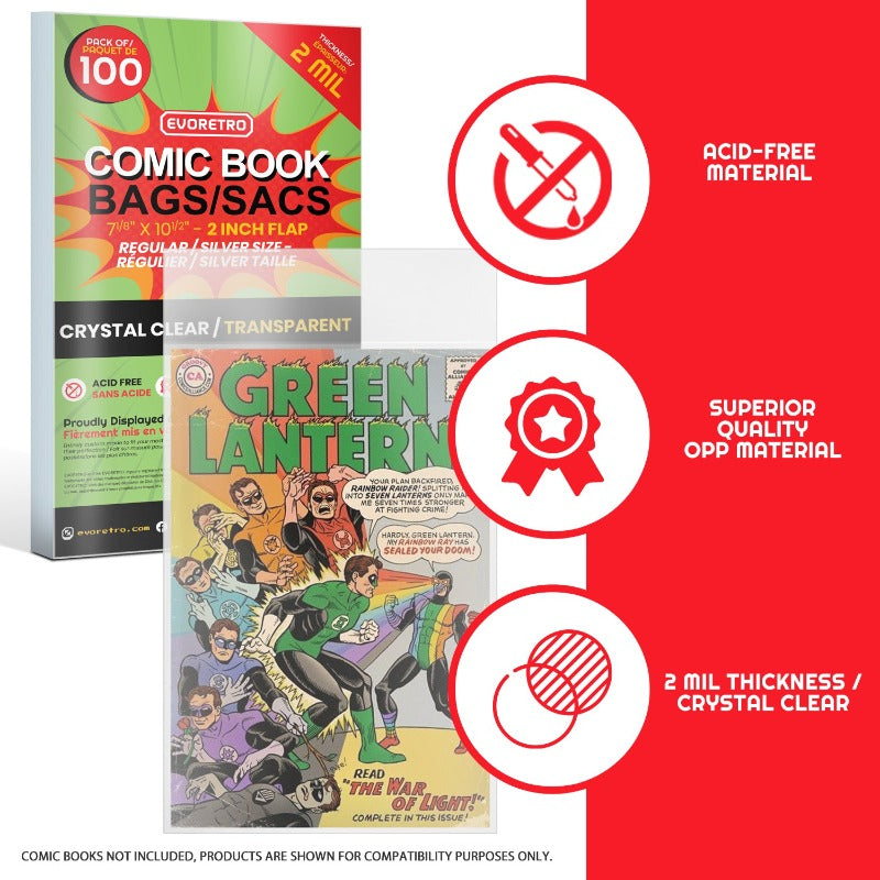 EVORETRO Comic Bags for Comics Regular and Silver Comic Bags - 2MIL EVORETRO Canada Comic Protectors  Squirtle Squad Card Shop.