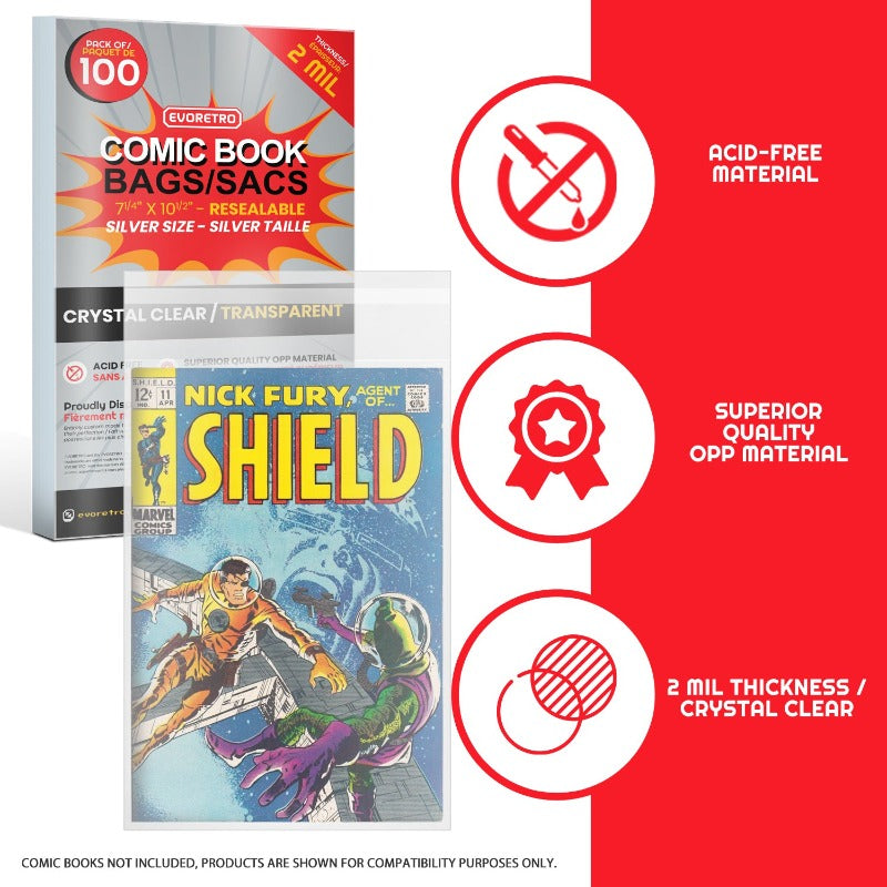 EVORETRO Resealable Comic Bags Fits With Silver Age Comics -2MIL EVORETRO Canada Comic Protectors  Squirtle Squad Card Shop.