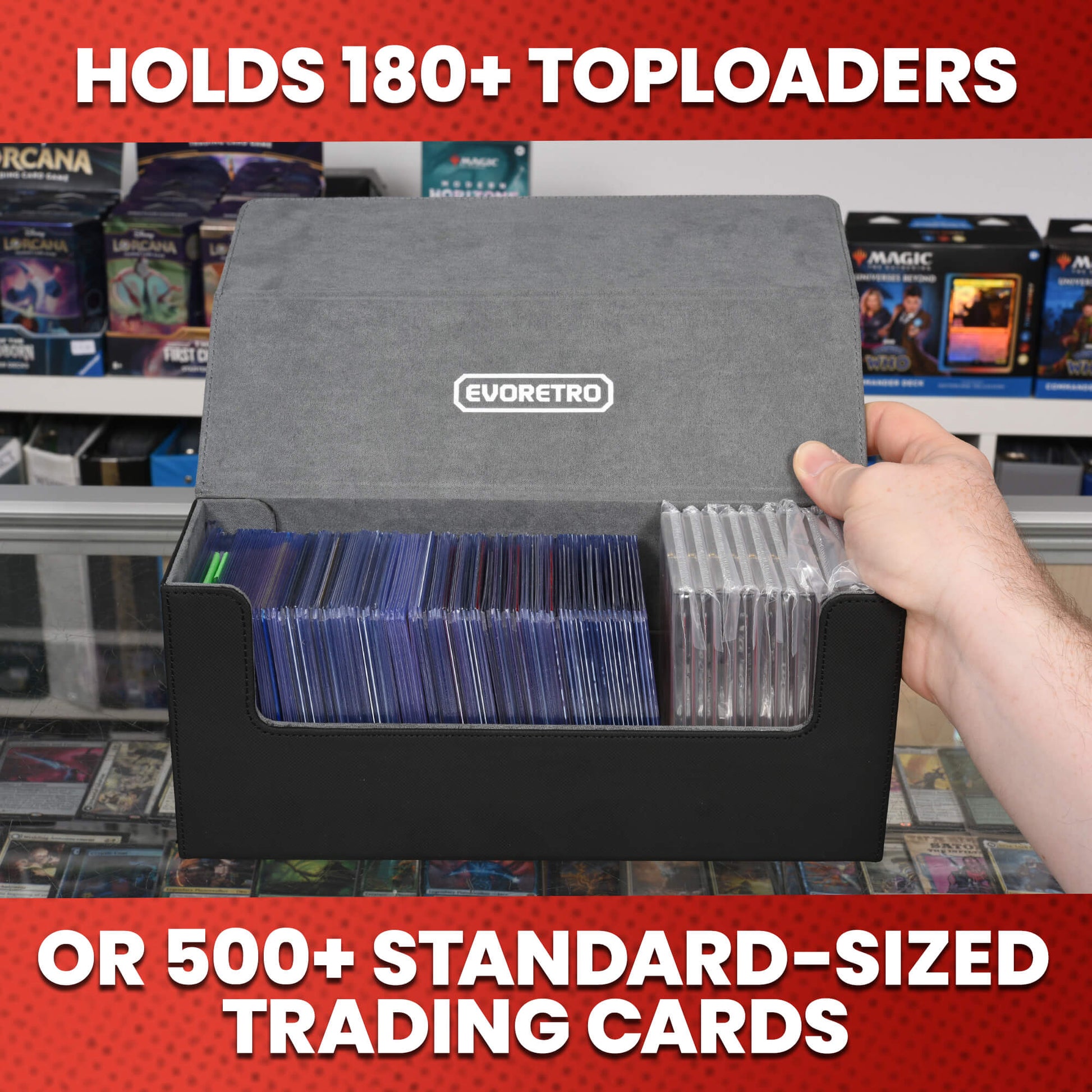 EVORETRO Magnetic Card Holder - 180+ Toploaders or 500+ Trading Cards | Black/Grey EVORETRO Canada Card Protectors  Squirtle Squad Card Shop.