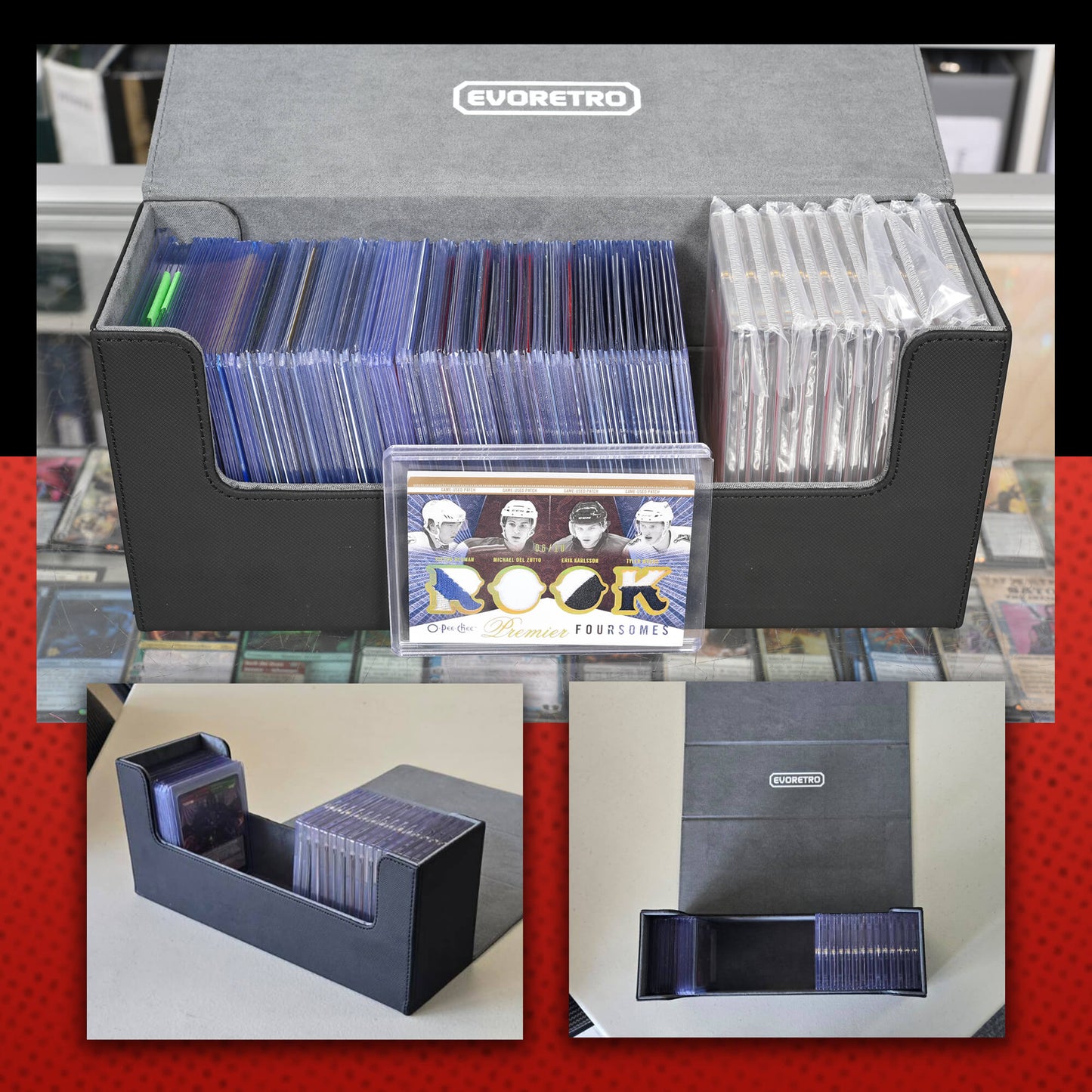 EVORETRO Magnetic Card Holder - 180+ Toploaders or 500+ Trading Cards | Black/Grey EVORETRO Canada Card Protectors  Squirtle Squad Card Shop.