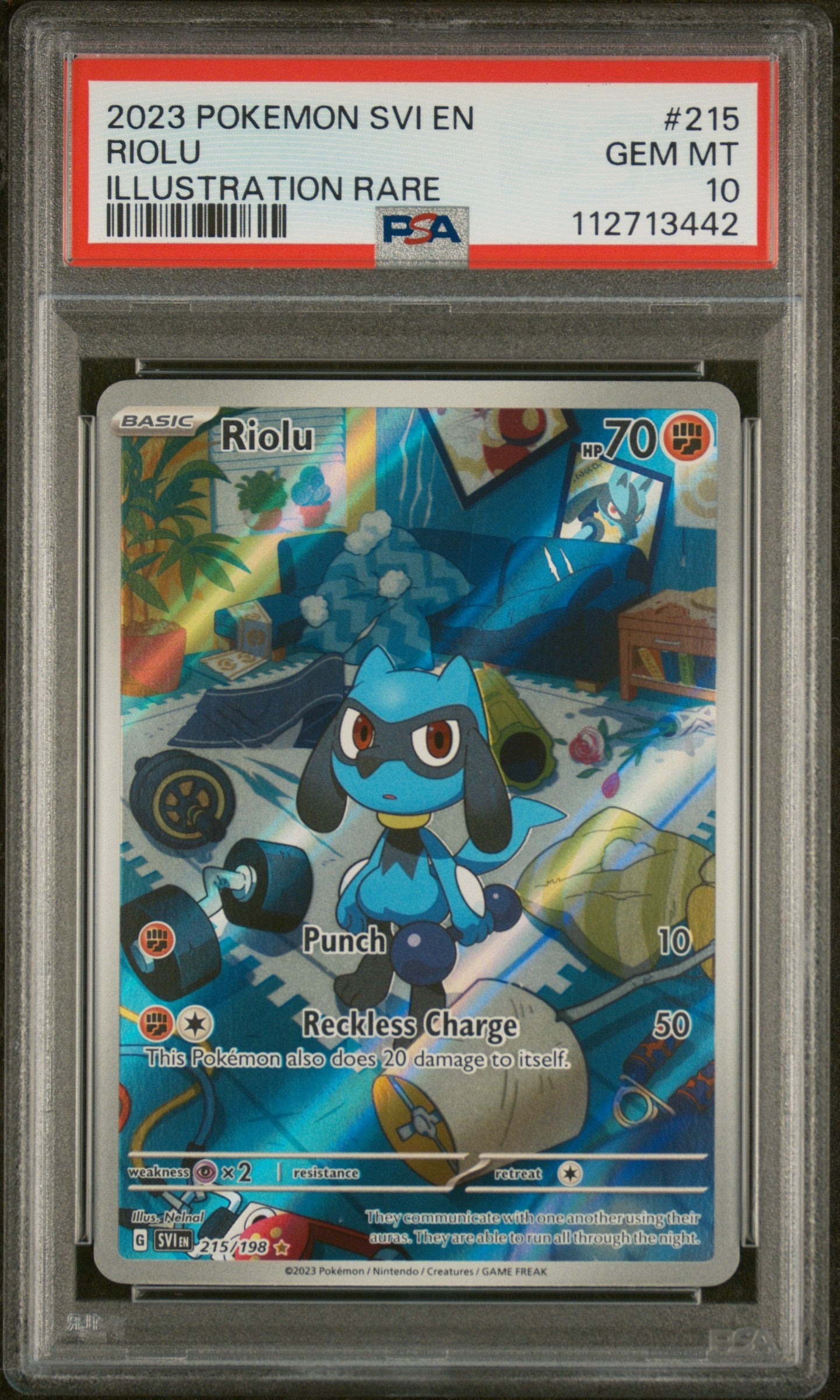Pokémon TCG - Riolu 215/198 - Scarlet & Violet - Illustration Rare - PSA 10 Gem Mint Squirtle Squad Card Shop.   Squirtle Squad Card Shop.