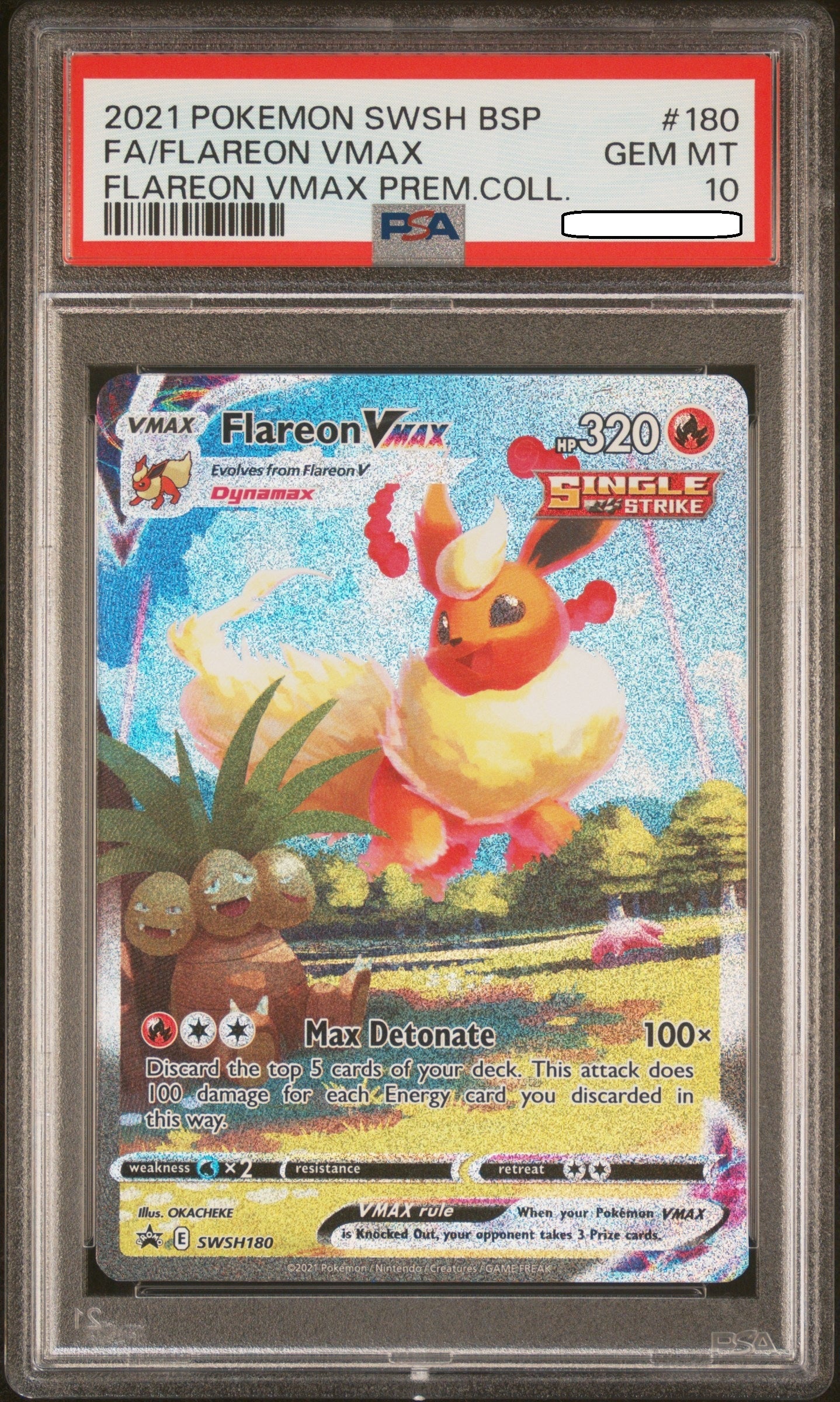 Pokémon TCG – Flareon VMAX SWSH180 Alt Art Promo – PSA 10 Gem Mint Squirtle Squad Card Shop.   Squirtle Squad Card Shop.