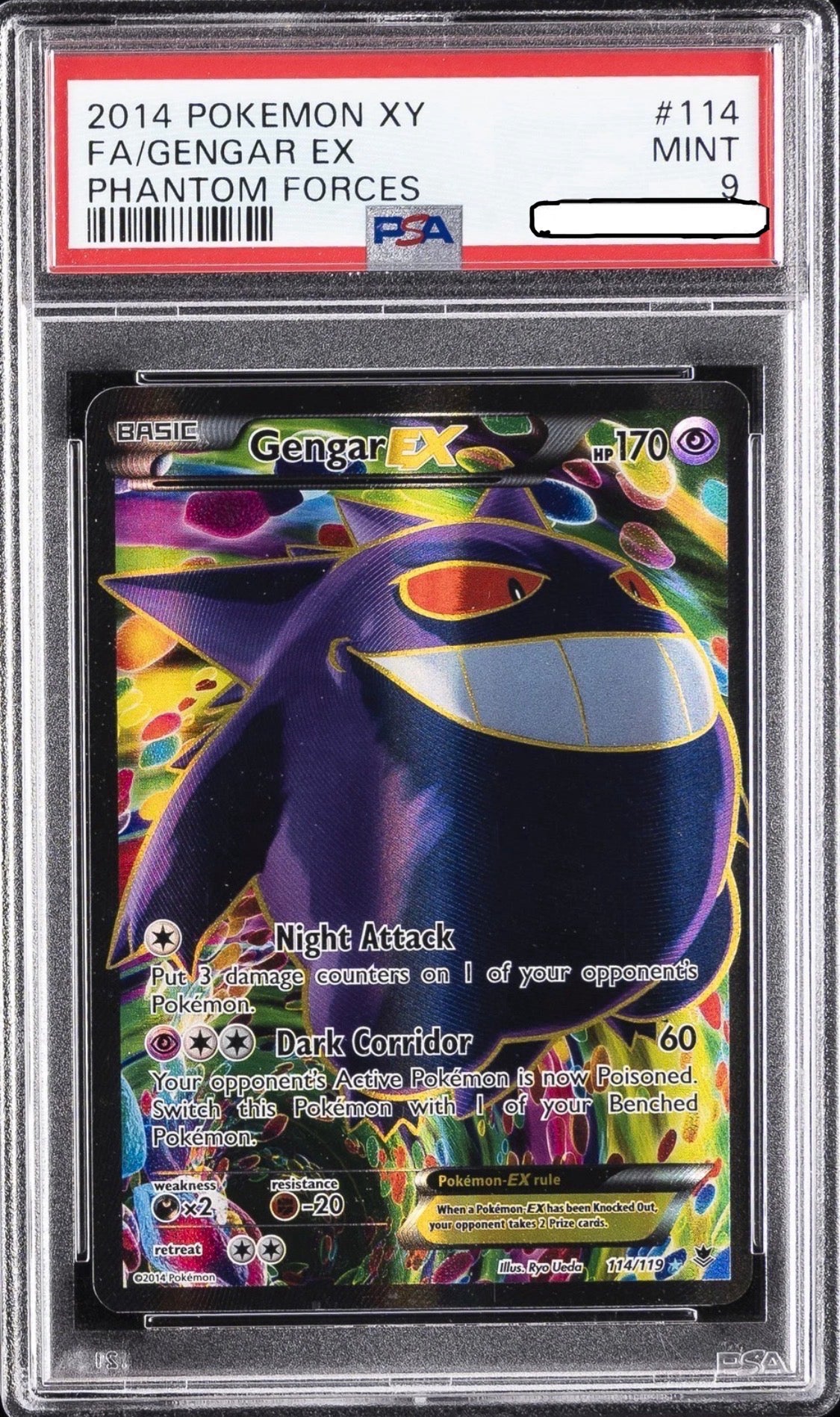 2014 POKEMON XY PHANTOM FORCES #114 FULL ART/GENGAR EX PSA 9 Squirtle Squad Card Shop.   Squirtle Squad Card Shop.
