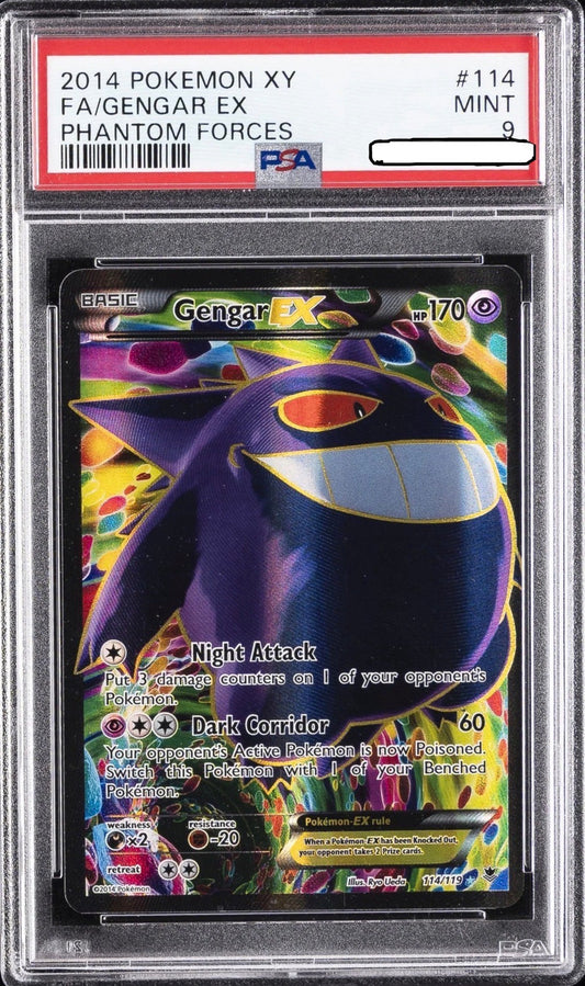 2014 POKEMON XY PHANTOM FORCES #114 FULL ART/GENGAR EX PSA 9 Squirtle Squad Card Shop.   Squirtle Squad Card Shop.