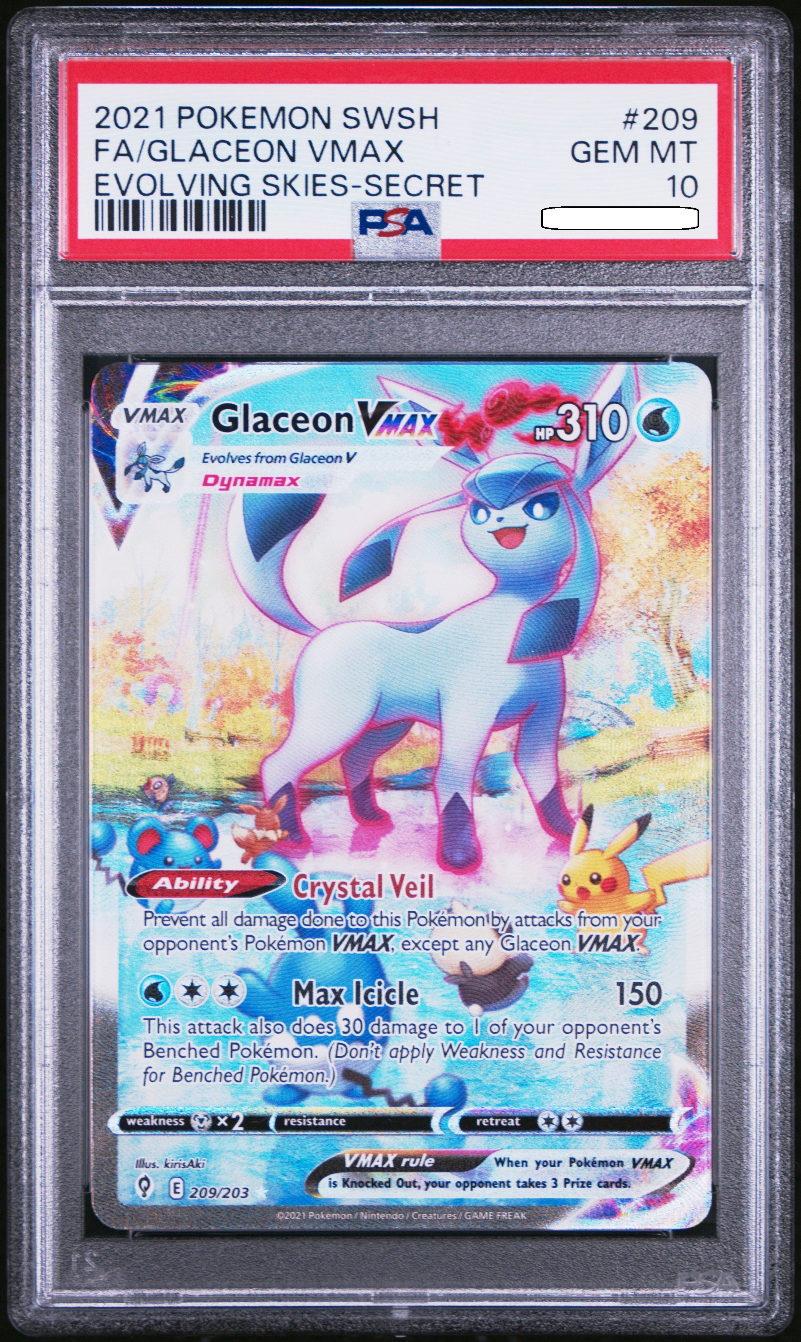 Pokémon TCG – Glaceon VMAX 209/203 Alternate Art Secret Rare – Evolving Skies – PSA 10 Gem Mint Squirtle Squad Card Shop.   Squirtle Squad Card Shop.