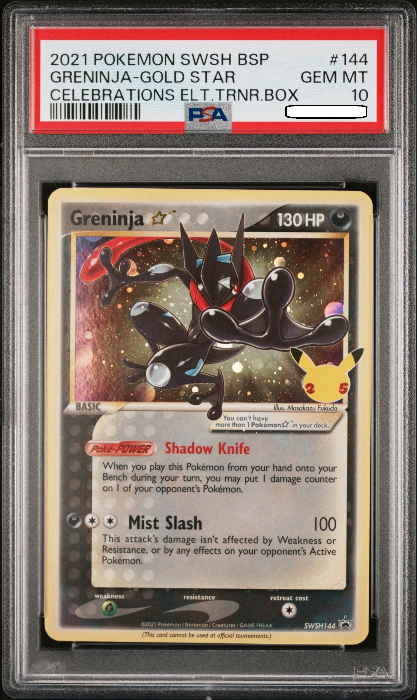 Pokémon TCG – Greninja Gold Star SWSH144 Celebrations Promo – PSA 10 Gem Mint Squirtle Squad Card Shop.   Squirtle Squad Card Shop.