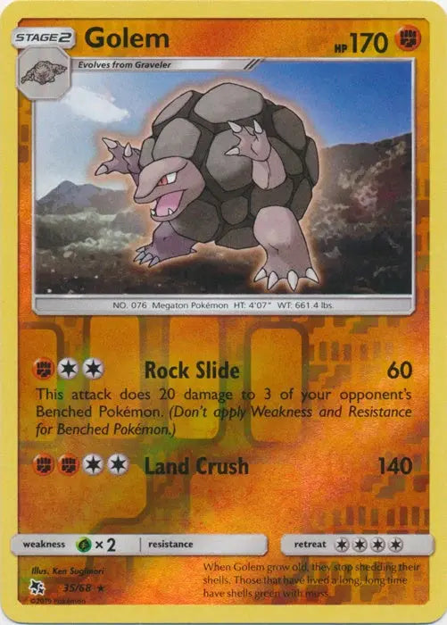 Golem 035/68 - Reverse Holofoil Hidden Fates - Rare Hidden Fates Pokemon Single  Squirtle Squad Card Shop.