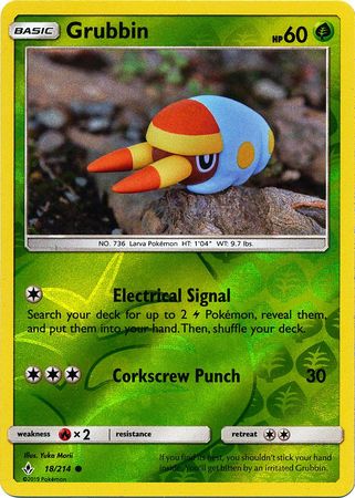 Grubbin 018/214 - Reverse Holofoil SM  Unbroken Bonds - Common SM - Unbroken Bonds Pokemon Single  Squirtle Squad Card Shop.