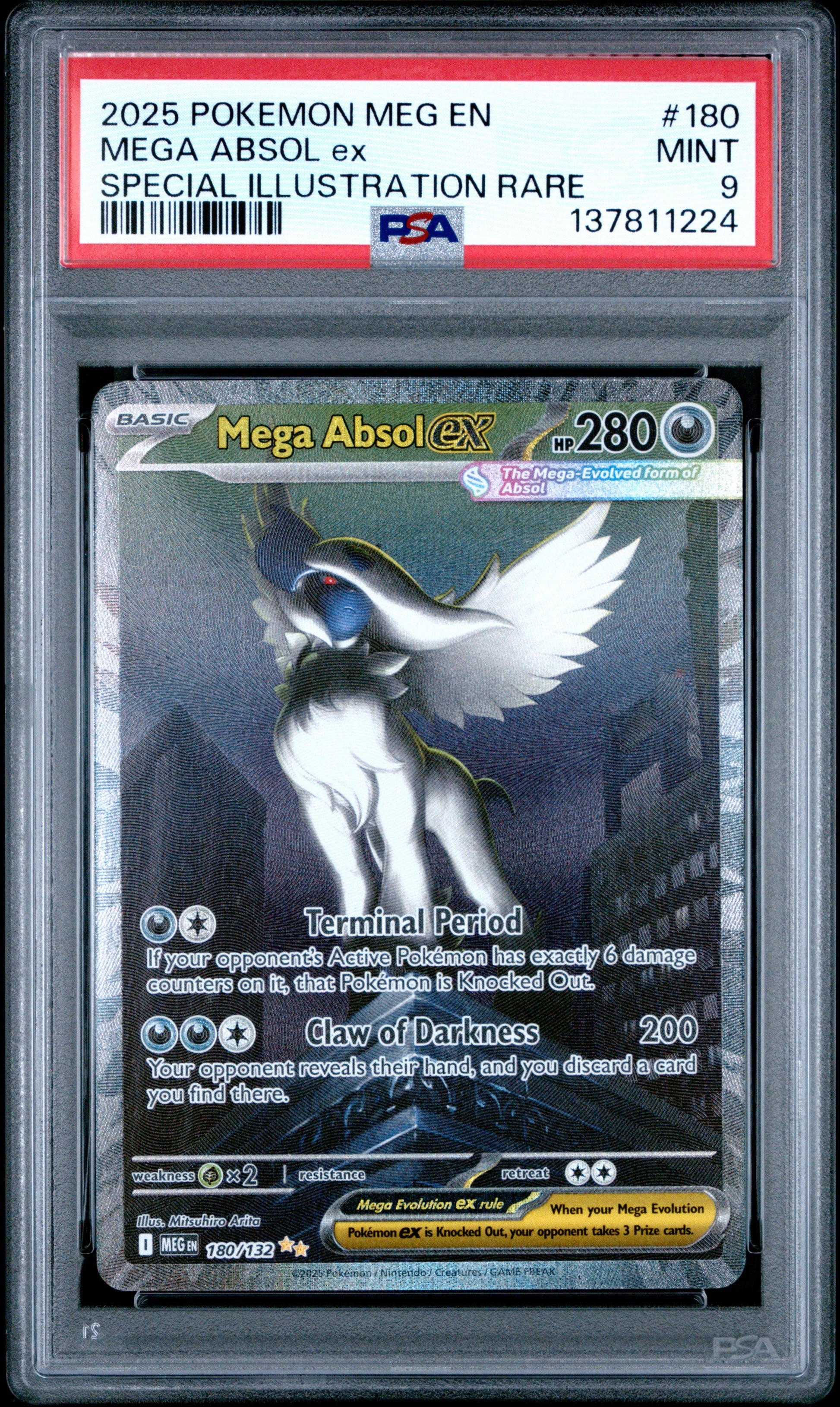 Pokémon TCG - Mega Absol ex 180/132 - MEG EN - Special Illustration Rare - PSA 9 Mint Squirtle Squad Card Shop.   Squirtle Squad Card Shop.