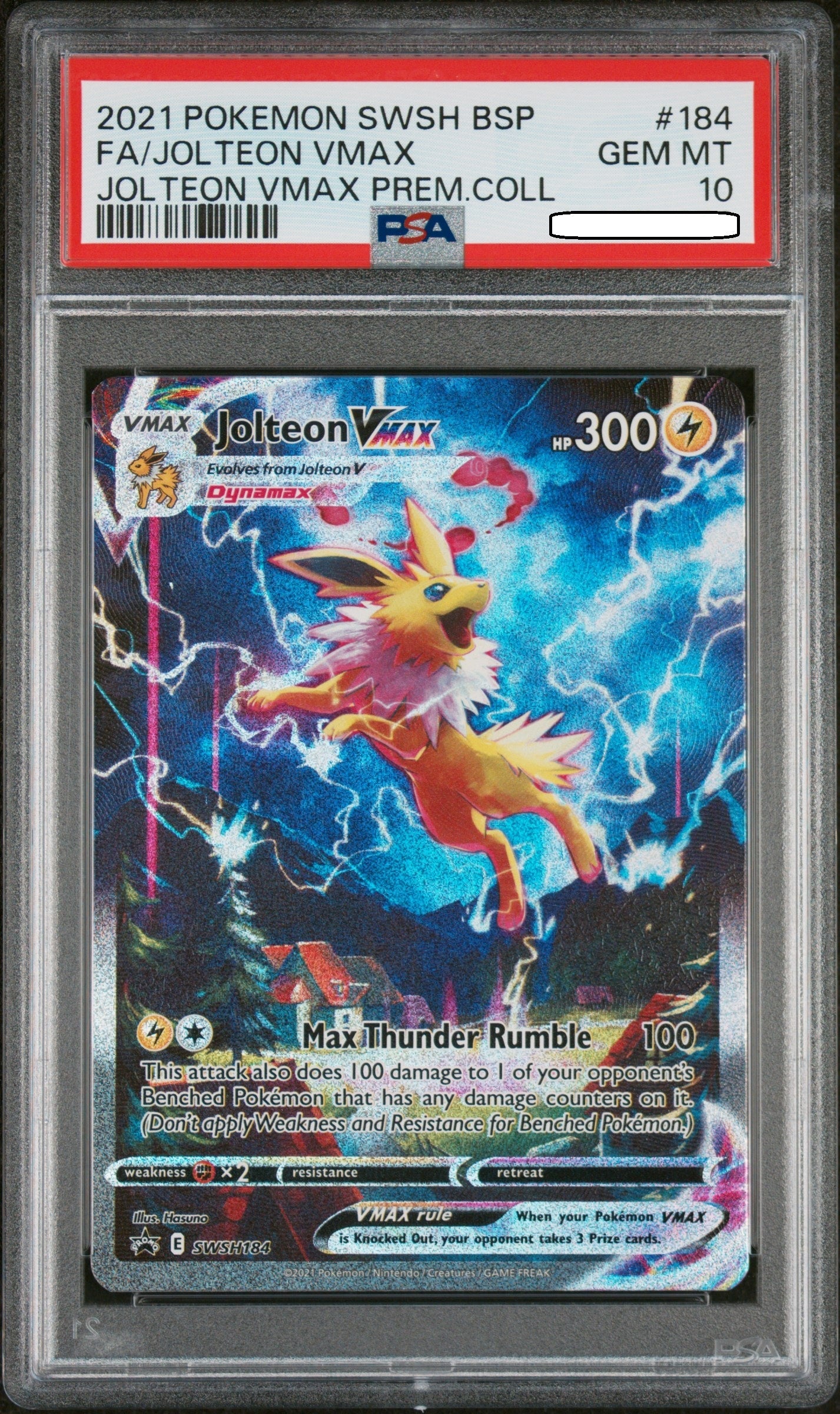 Pokémon TCG – Jolteon VMAX SWSH184 Alt Art Promo – PSA 10 Gem Mint Squirtle Squad Card Shop.   Squirtle Squad Card Shop.