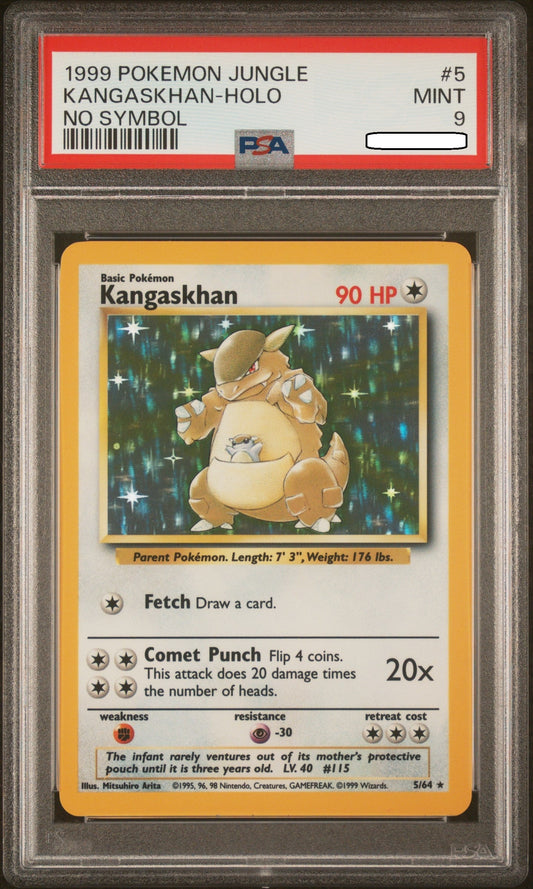 Pokémon TCG – Kangaskhan Holo No Symbol 5/64 – Jungle – PSA 9 Mint Squirtle Squad Card Shop.   Squirtle Squad Card Shop.
