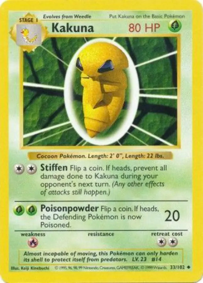 Kakuna 033  - Unlimited Base Set Shadowless - Uncommon Base Set (Shadowless) Pokemon Single  Squirtle Squad Card Shop.