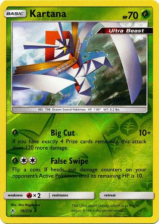 Kartana 019/214 - Reverse Holofoil SM  Unbroken Bonds - Holo Rare SM - Unbroken Bonds Pokemon Single  Squirtle Squad Card Shop.