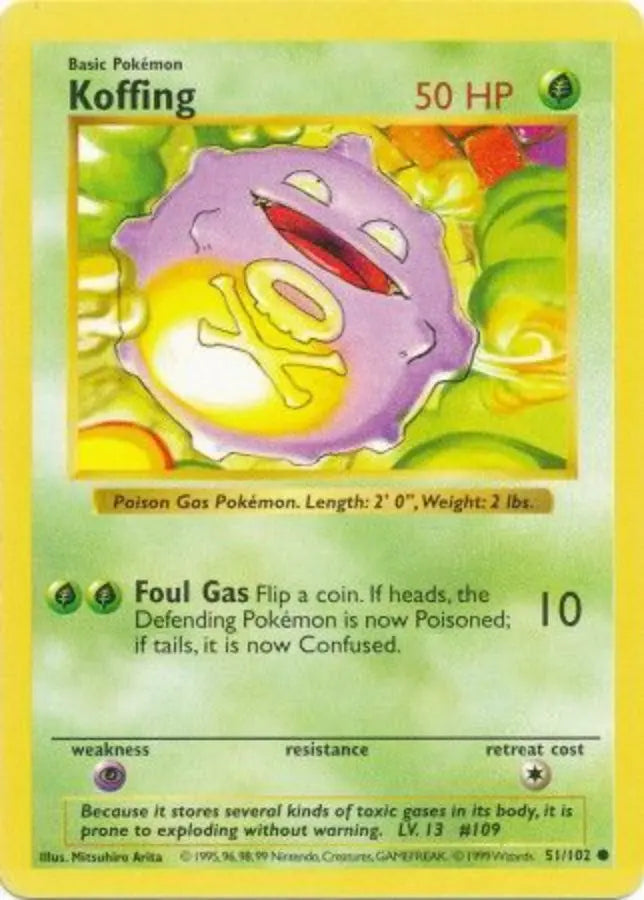 Koffing 051  - Unlimited Base Set Shadowless - Common Base Set (Shadowless) Pokemon Single  Squirtle Squad Card Shop.