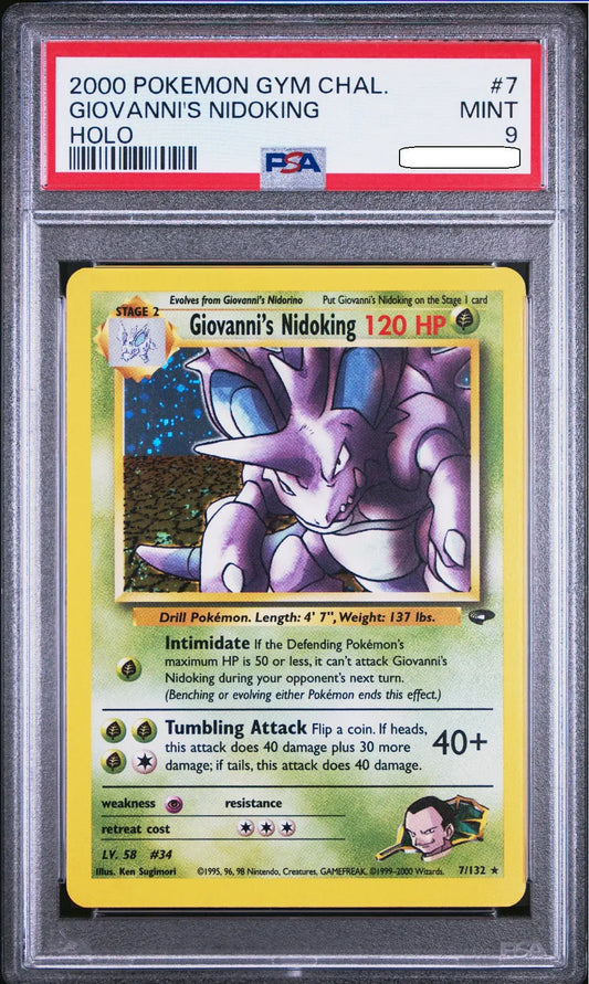 Pokémon Giovanni’s Nidoking 7/132 PSA 9 – Gym Challenge Holo Squirtle Squad Card Shop.   Squirtle Squad Card Shop.