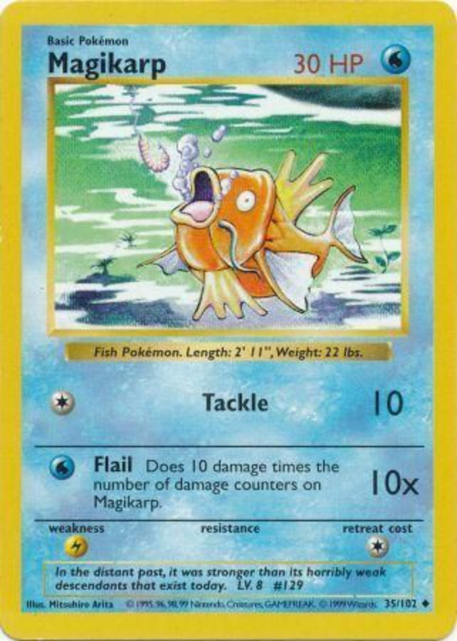 Magikarp 035  - Unlimited Base Set Shadowless - Uncommon Base Set (Shadowless) Pokemon Single  Squirtle Squad Card Shop.