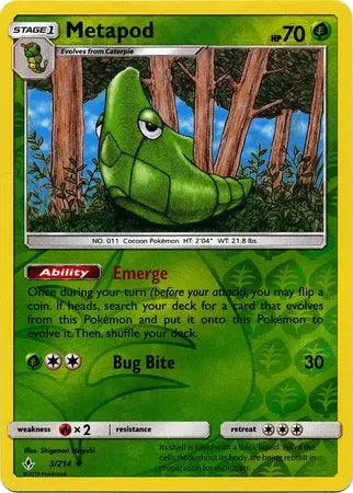 Metapod 003/214 Reverse Holo - Sun & Moon Unbroken Bonds