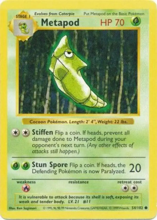 Metapod 054  - Unlimited Base Set Shadowless - Common Base Set (Shadowless) Pokemon Single  Squirtle Squad Card Shop.