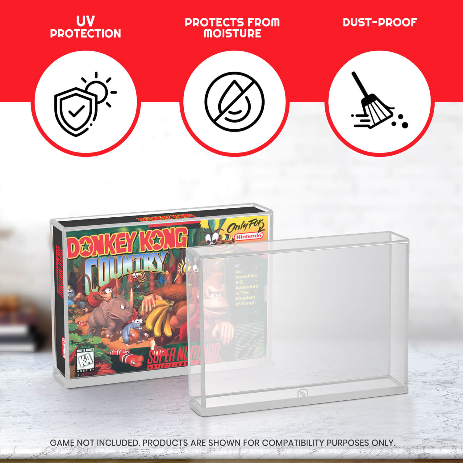 EVORETRO Acrylic Display Protector for SNES Games and N64 Game Box - Pack of 2 EVORETRO Canada Video Game Protectors  Squirtle Squad Card Shop.