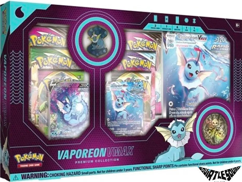 Pokémon TCG – Vaporeon VMAX Premium Collection Box – Sword & Shield – Factory Sealed - Squirtle Squad Card Shop.