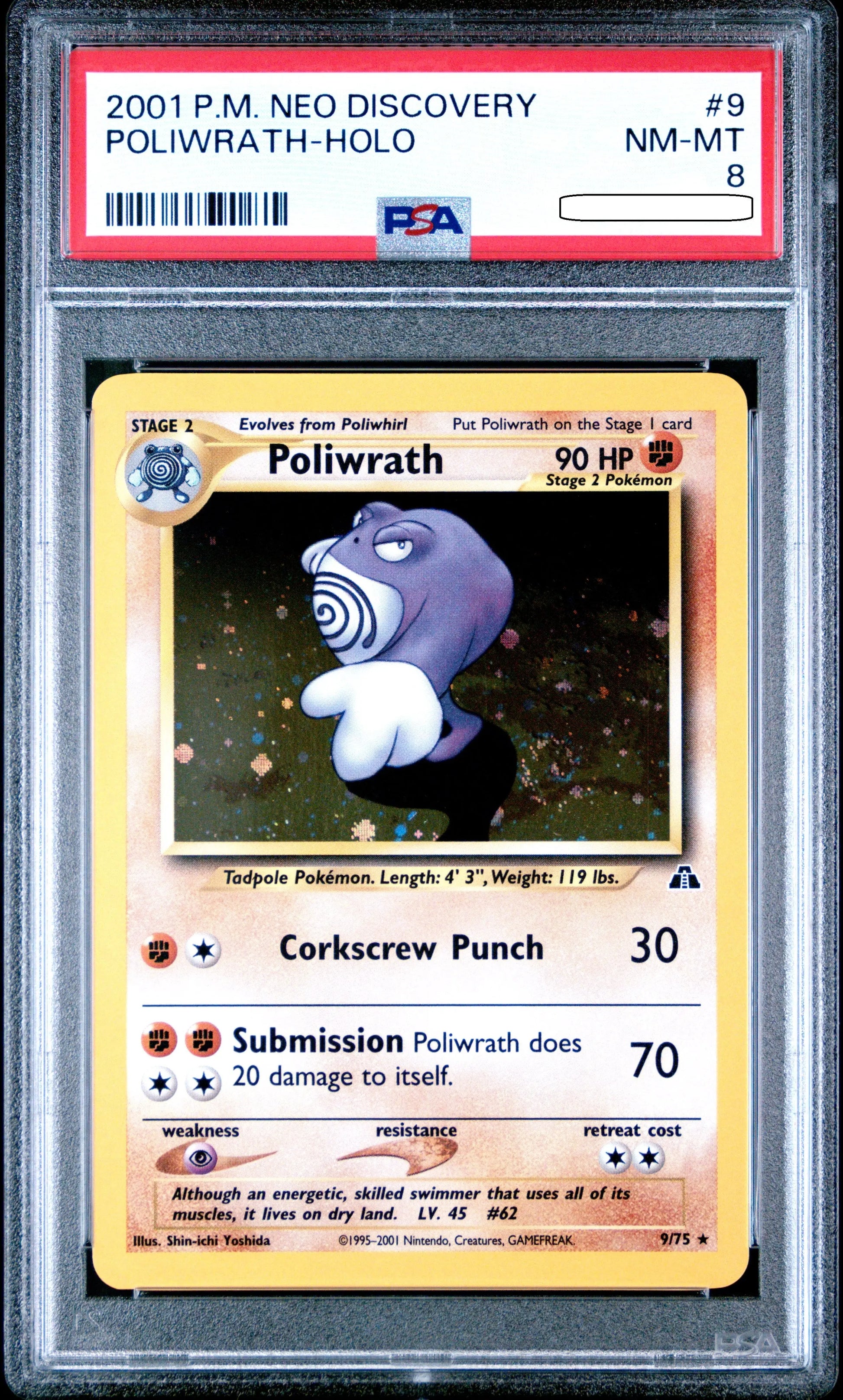Pokémon TCG – Poliwrath Holo 9/75 – Neo Discovery – PSA 8 NM-MT Squirtle Squad Card Shop.   Squirtle Squad Card Shop.