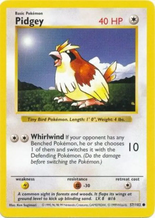 Pidgey 057  - Unlimited Base Set Shadowless - Common Base Set (Shadowless) Pokemon Single  Squirtle Squad Card Shop.