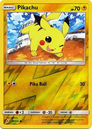Pikachu 054/214 - Reverse Holofoil SM  Unbroken Bonds - Common SM - Unbroken Bonds Pokemon Single  Squirtle Squad Card Shop.