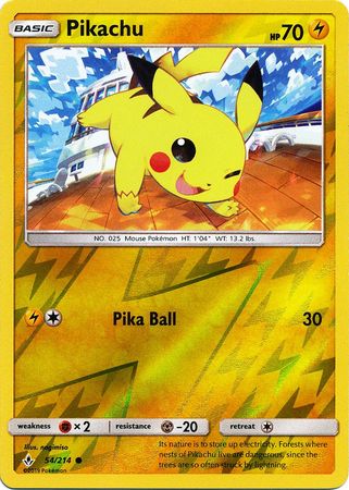 Pikachu 054/214 - Reverse Holofoil SM  Unbroken Bonds - Common SM - Unbroken Bonds Pokemon Single  Squirtle Squad Card Shop.