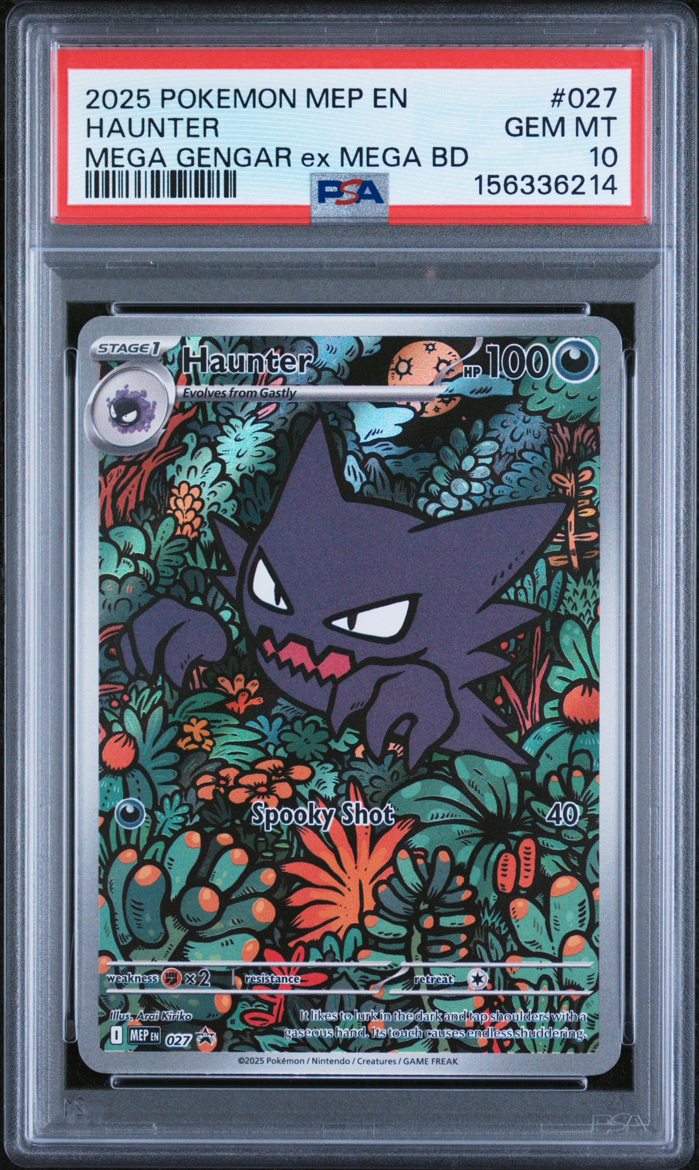 Pokémon Haunter 027/MEP EN PSA 10 Gem Mint from the 2025 Mega Gengar ex Mega Battle Deck in a PSA graded slab.