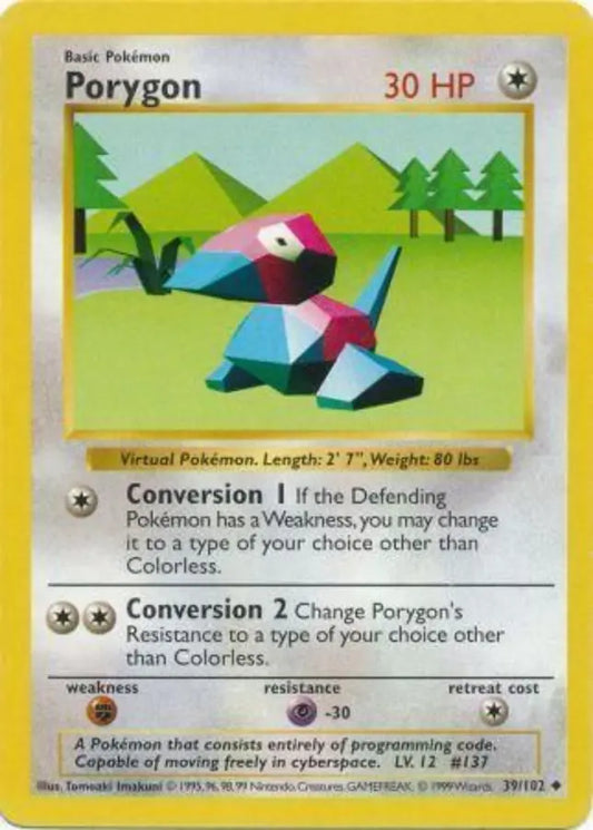 Porygon 039  - Unlimited Base Set Shadowless - Uncommon Base Set (Shadowless) Pokemon Single  Squirtle Squad Card Shop.