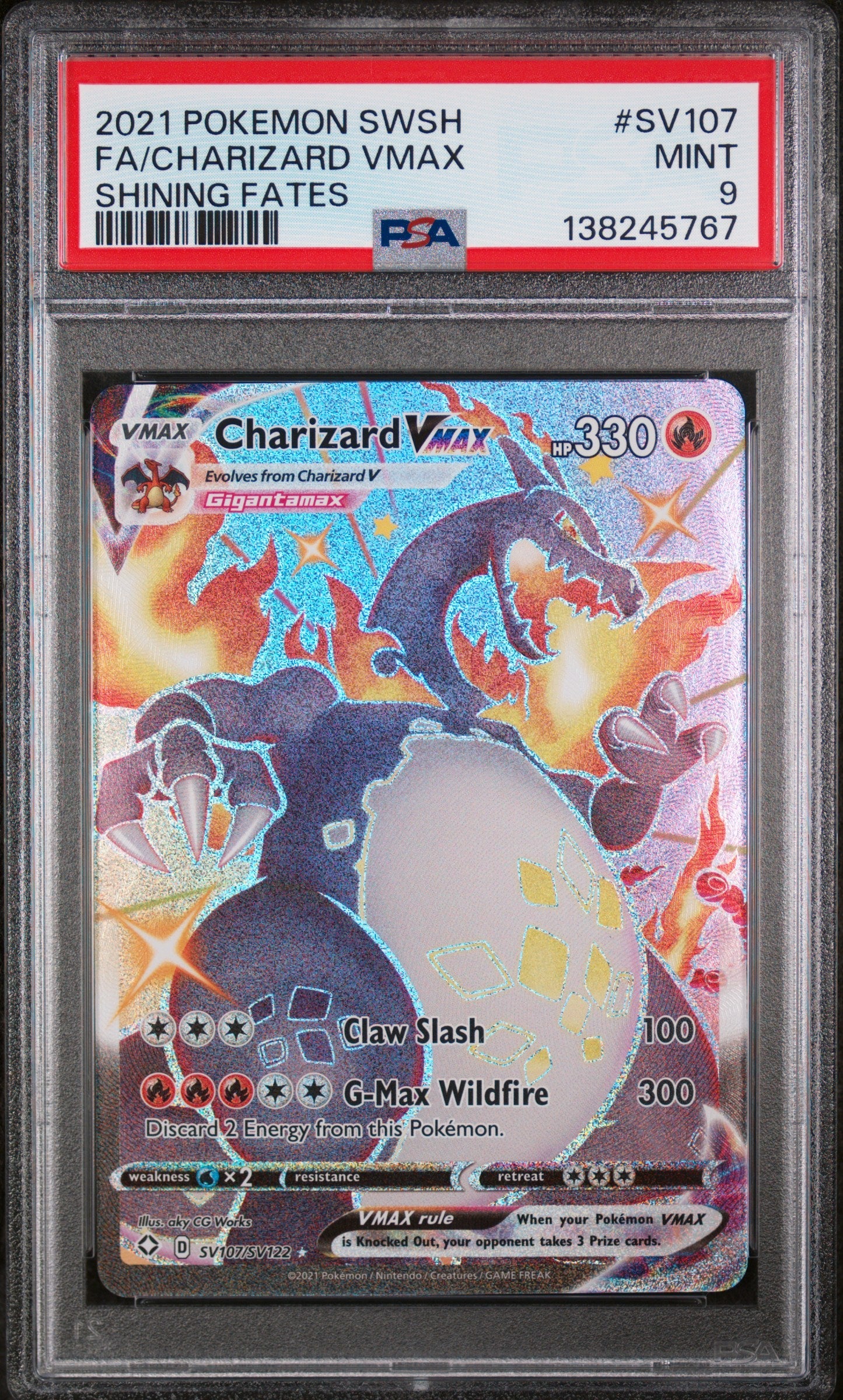 Pokémon TCG - Charizard VMAX SV107/SV122 - Shining Fates Shiny Vault - Full Art - PSA 9 Mint Squirtle Squad Card Shop.   Squirtle Squad Card Shop.