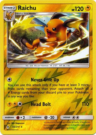 Raichu 055/214 - Reverse Holofoil SM  Unbroken Bonds - Rare SM - Unbroken Bonds Pokemon Single  Squirtle Squad Card Shop.