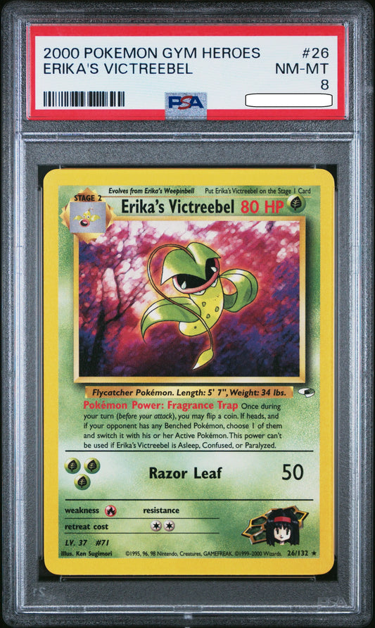 Pokémon TCG - Erika's Victreebel 26/132 - Gym Heroes - PSA 8 NM-MT Squirtle Squad Card Shop.   Squirtle Squad Card Shop.